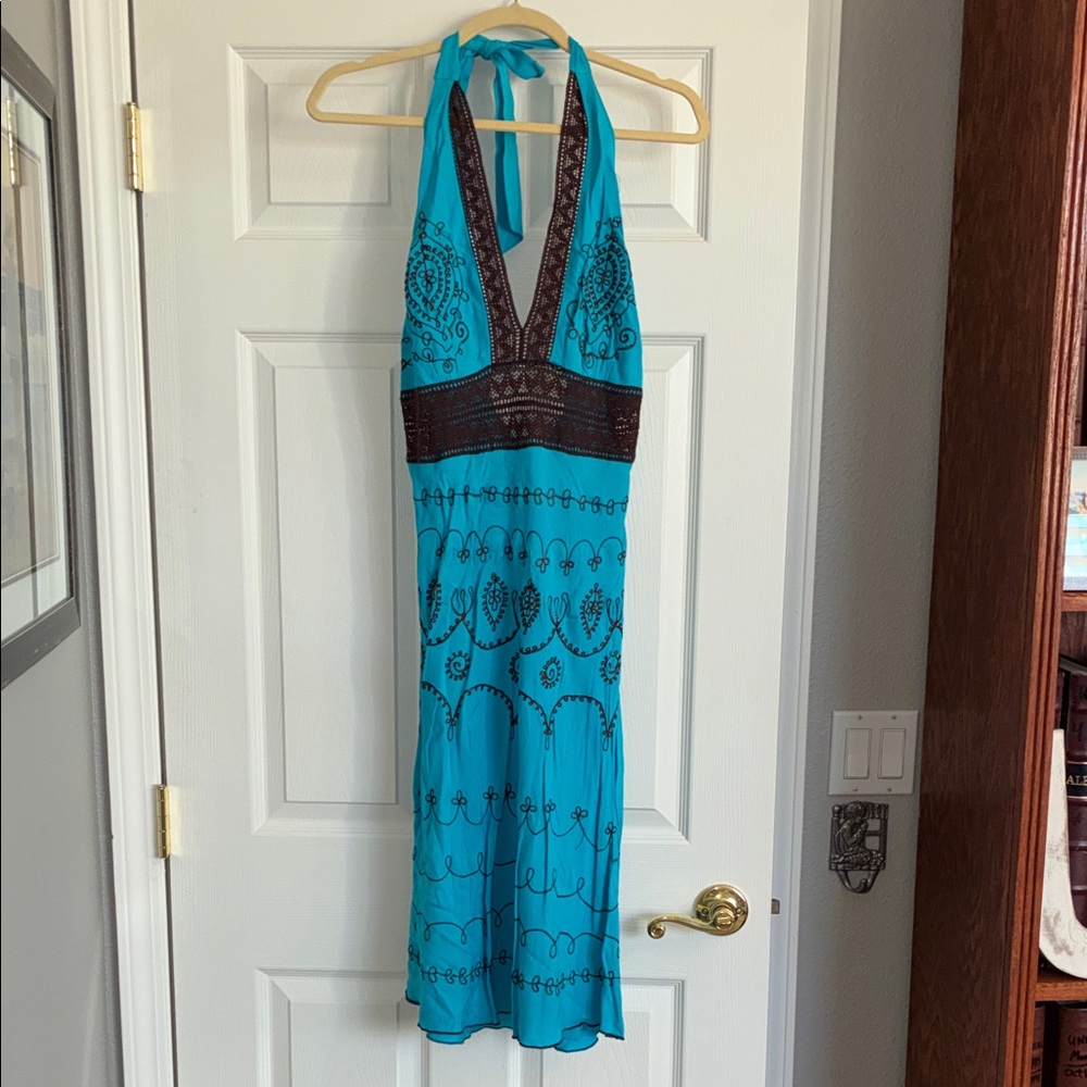 VENUS Turquoise and Chocolate Backless Dress